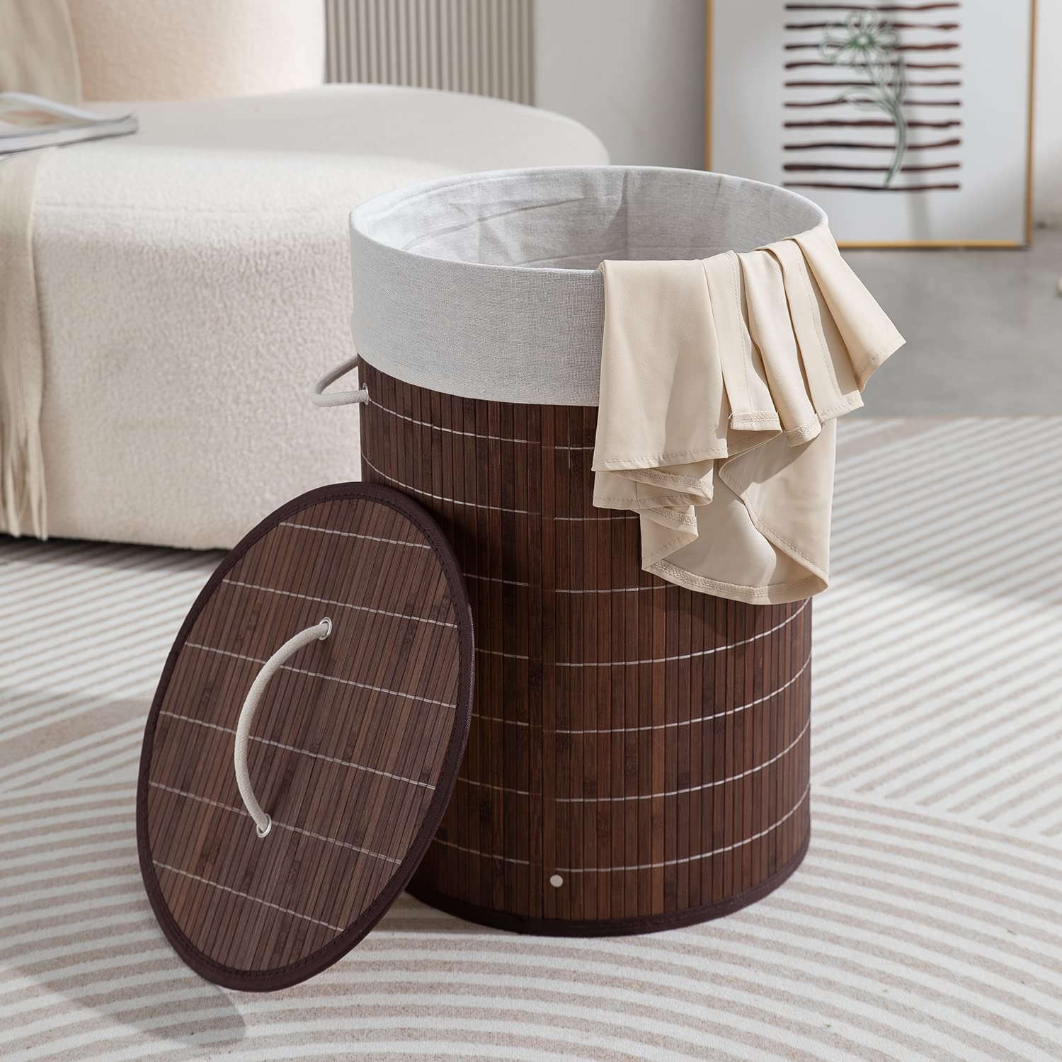 Homestorie Eco-Friendly Foldable Bamboo Laundry Basket Hamper With Lid, Large - 57 Liter (Coffee Brown)